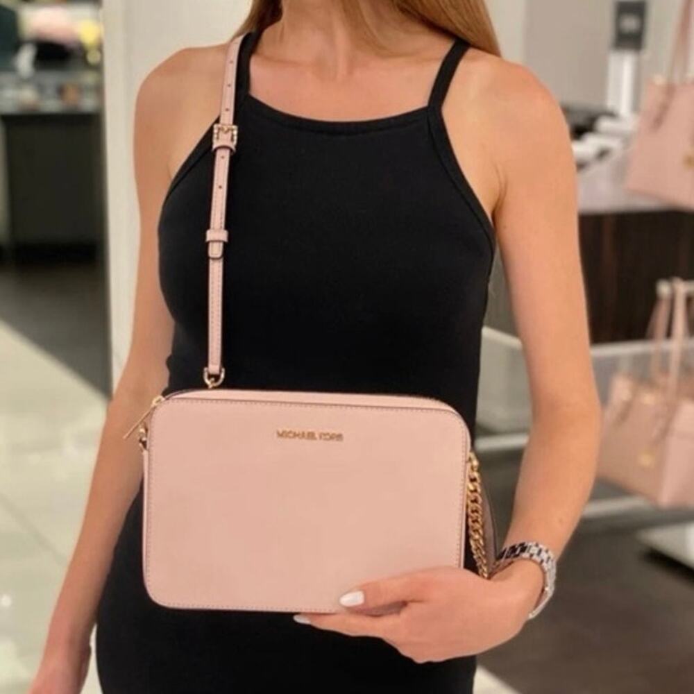 Michael Kors leather Saffino jet set large Crossbody blush preppy minimalist